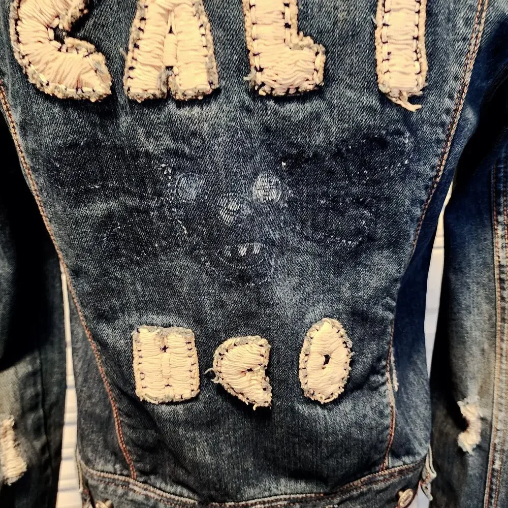 Hollister Cali HCO Skull Crossbones Denim Jean Jacket Medium